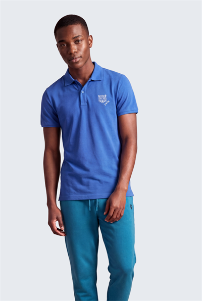 Kontür Jaguar Nakış Detaylı Slim Fit Erkek Polo Yaka Açık Mavi T-Shirt
