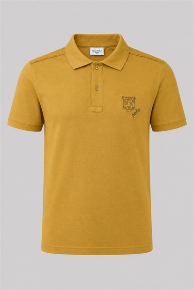 Kontür Jaguar Nakış Detaylı Slim Fit Erkek Polo Yaka Hardal T-Shirt