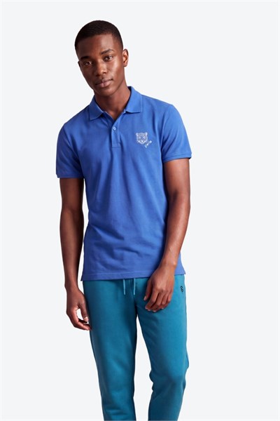 Kontür Jaguar Nakış Detaylı Slim Fit Erkek Polo Yaka Açık Mavi T-Shirt