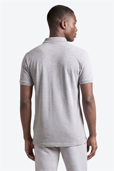 Kontür Jaguar Nakış Detaylı Slim Fit Erkek Polo Yaka Gri Melanj T-Shirt