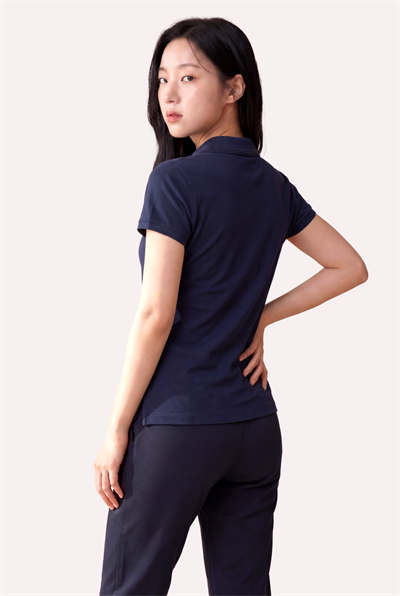 Kontür Jaguar Nakış Detaylı Slim Fit Kadın Lacivert Polo Yaka T-Shirt