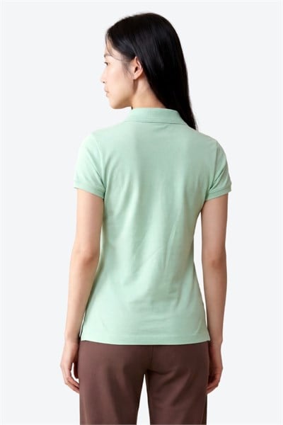 Kontür Jaguar Nakış Detaylı Slim Fit Kadın Açık Yeşil Polo Yaka T-Shirt
