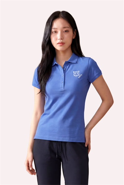 Kontür Jaguar Nakış Detaylı Slim Fit Kadın Mavi Polo Yaka T-Shirt
