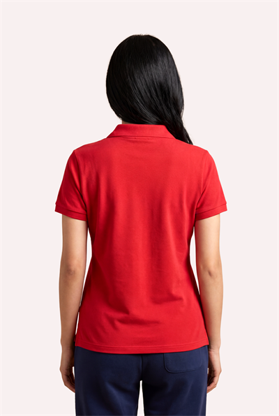 Kontür Jaguar Nakış Detaylı Slim Fit Kadın Kırmızı Polo Yaka T-Shirt