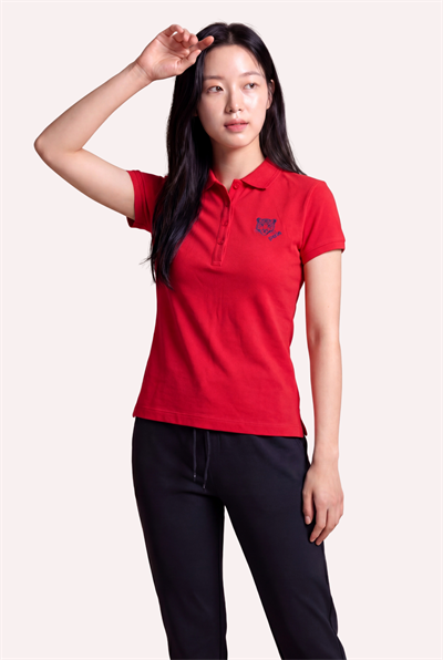 Kontür Jaguar Nakış Detaylı Slim Fit Kadın Kırmızı Polo Yaka T-Shirt
