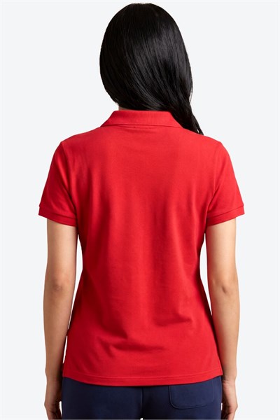 Kontür Jaguar Nakış Detaylı Slim Fit Kadın Kırmızı Polo Yaka T-Shirt