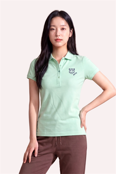 Kontür Jaguar Nakış Detaylı Slim Fit Kadın Açık Yeşil Polo Yaka T-Shirt