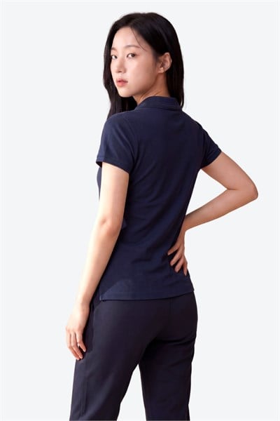 Kontür Jaguar Nakış Detaylı Slim Fit Kadın Lacivert Polo Yaka T-Shirt