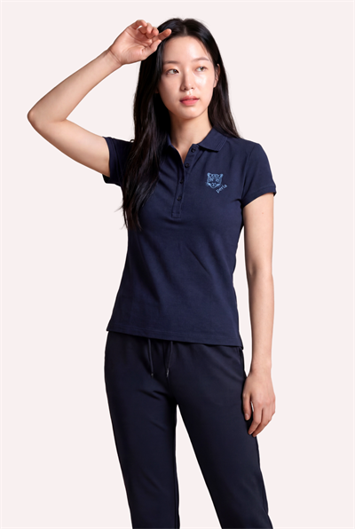 Kontür Jaguar Nakış Detaylı Slim Fit Kadın Lacivert Polo Yaka T-Shirt
