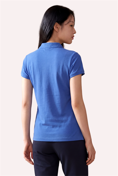 Kontür Jaguar Nakış Detaylı Slim Fit Kadın Mavi Polo Yaka T-Shirt