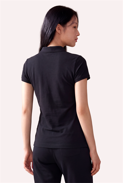 Kontür Jaguar Nakış Detaylı Slim Fit Kadın Siyah Polo Yaka T-Shirt
