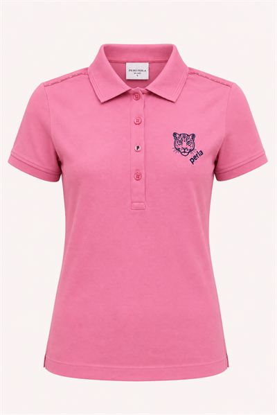 Kontür Jaguar Nakış Detaylı Slim Fit Kadın Gül Kurusu Polo Yaka T-Shirt