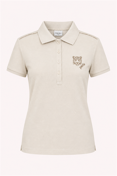 Kontür Jaguar Nakış Detaylı Slim Fit Kadın Sütlü Kahve Polo Yaka T-Shirt