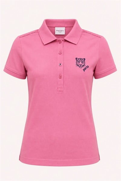 Kontür Jaguar Nakış Detaylı Slim Fit Kadın Gül Kurusu Polo Yaka T-Shirt