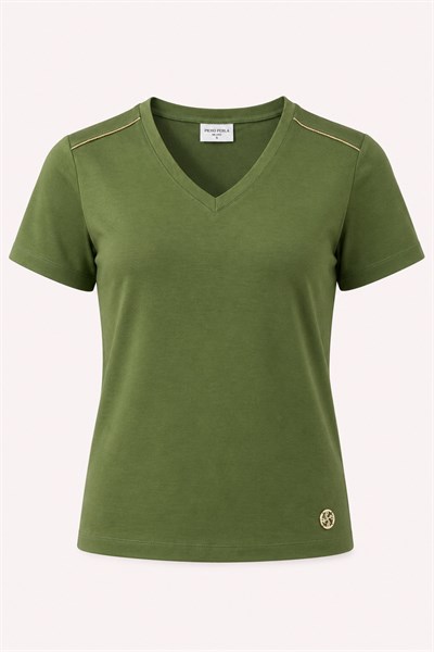 Metal Logo Detaylı Regular Fit Kadın V Yaka T-Shirt