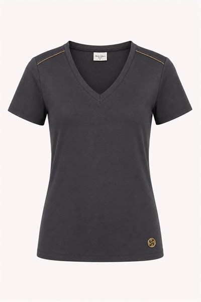 Metal Logo Detaylı Regular Fit Kadın V Yaka T-Shirt