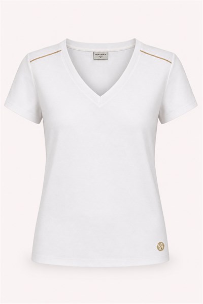 Metal Logo Detaylı Regular Fit Kadın V Yaka T-Shirt