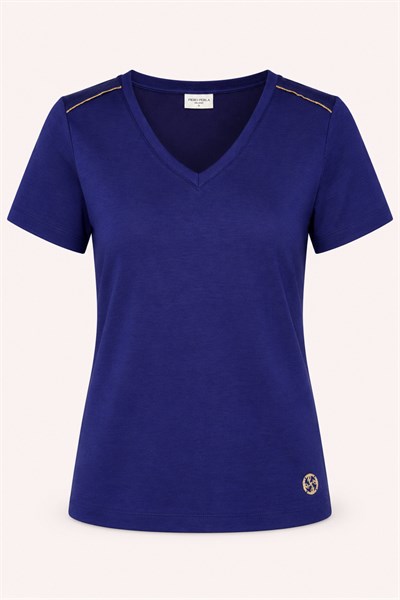 Metal Logo Detaylı Regular Fit Kadın V Yaka T-Shirt