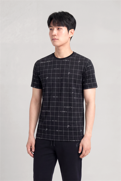 Milano Koordinat Baskı Detaylı,Bisiklet Yaka Slim Fit Erkek T-Shirt