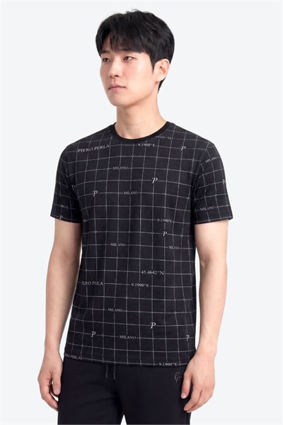 Milano Koordinat Baskı Detaylı,Bisiklet Yaka Slim Fit Erkek T-Shirt