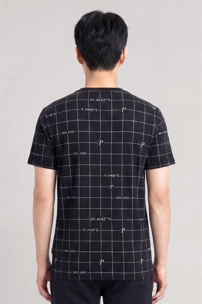 Milano Koordinat Baskı Detaylı,Bisiklet Yaka Slim Fit Erkek T-Shirt