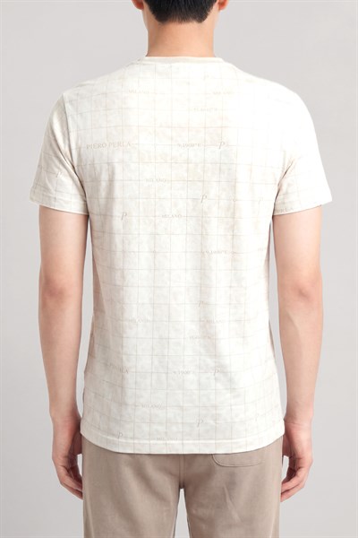Milano Koordinat Baskı Detaylı,Bisiklet Yaka Slim Fit Erkek T-Shirt
