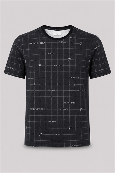 Milano Koordinat Baskı Detaylı,Bisiklet Yaka Slim Fit Erkek T-Shirt