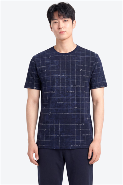 Milano Koordinat Baskı Detaylı,Bisiklet Yaka Slim Fit Erkek T-Shirt