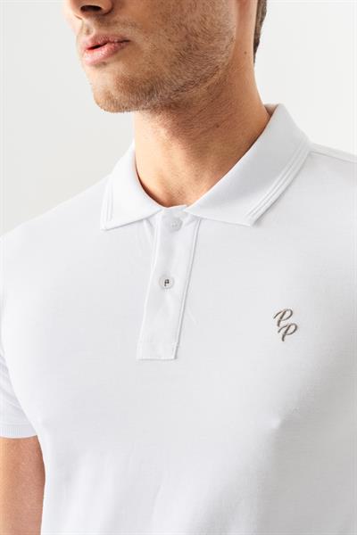 Mens White Polo Collar Slim Fit Short Sleeve T-Shirt
