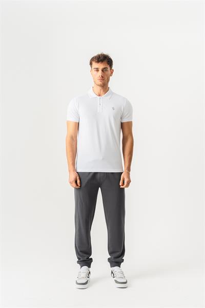 Mens White Polo Collar Slim Fit Short Sleeve T-Shirt