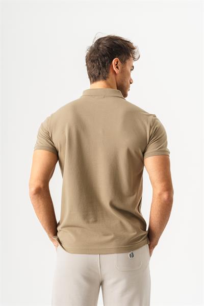 Mens Khaki T-Shirt with Slim Fit Polo Collar and Short Sleeves