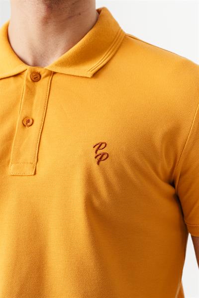 Mens Mustard T-Shirt with Slim Fit Polo Collar and Short Sleeves
