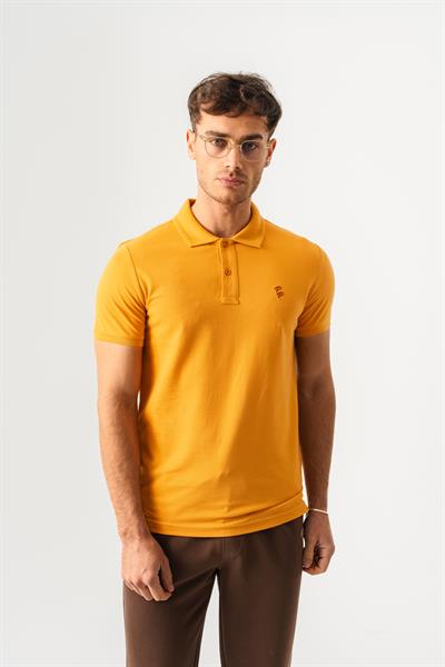 Polo Yaka Slim Fit Kısa Kollu Erkek Hardal T-Shirt