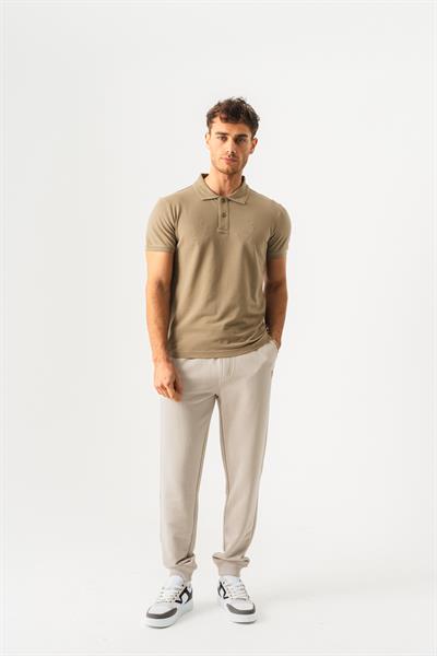 Polo Yaka Slim Fit Kısa Kollu Erkek Haki T-Shirt