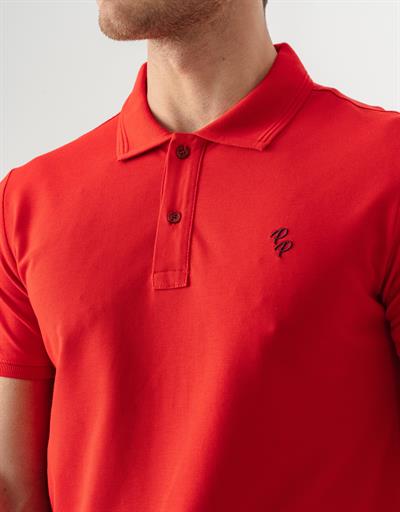 Mens Red Polo Collar Slim Fit Short Sleeve T-Shirt