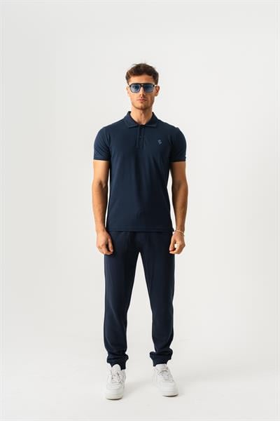 Mens Navy Polo Collar Slim Fit Short Sleeve T-Shirt