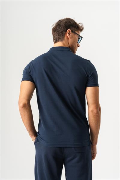 Mens Navy Polo Collar Slim Fit Short Sleeve T-Shirt