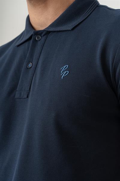 Mens Navy Polo Collar Slim Fit Short Sleeve T-Shirt