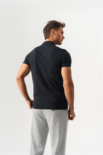 Mens Black Polo Collar Slim Fit Short Sleeve T-Shirt