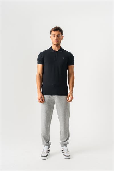 Mens Black Polo Collar Slim Fit Short Sleeve T-Shirt