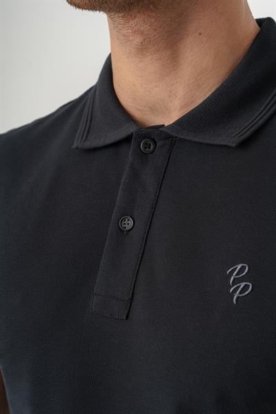 Mens Black Polo Collar Slim Fit Short Sleeve T-Shirt
