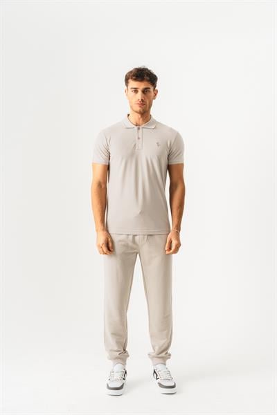 Mens Slim Fit Polo Collar Short Sleeve Stone T-Shirt
