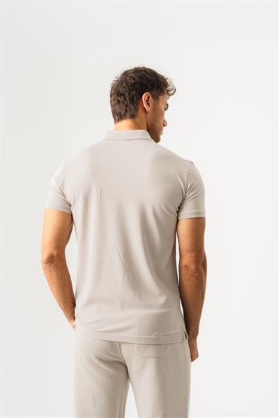 Mens Slim Fit Polo Collar Short Sleeve Stone T-Shirt