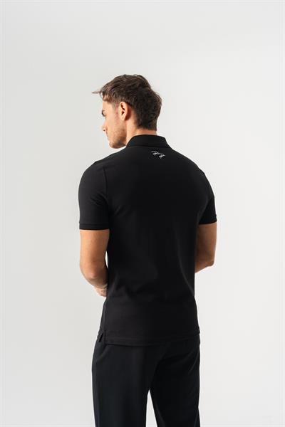 Mens Black Polo Collar Slim Fit T-Shirt with Jaguar Embroidery on Front