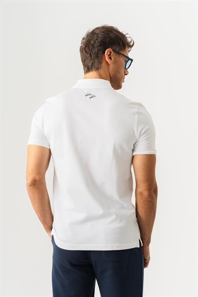 Mens White Polo Collar Slim Fit T-Shirt with Jaguar Embroidery on Front