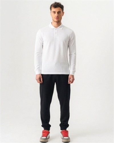Polo Yaka Slim Fit Uzun Kollu Erkek Beyaz T-Shirt