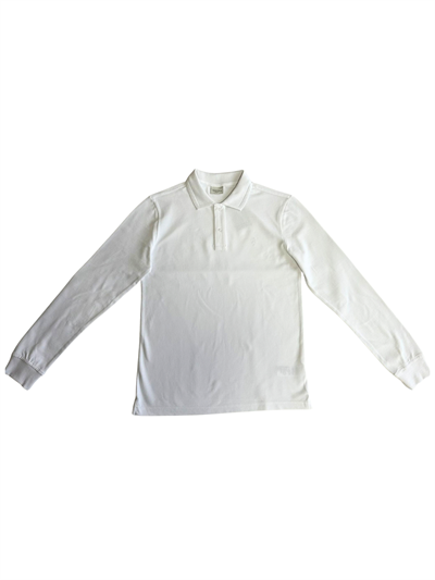 Mens White Polo Collar Slim Fit Long Sleeve T-Shirt