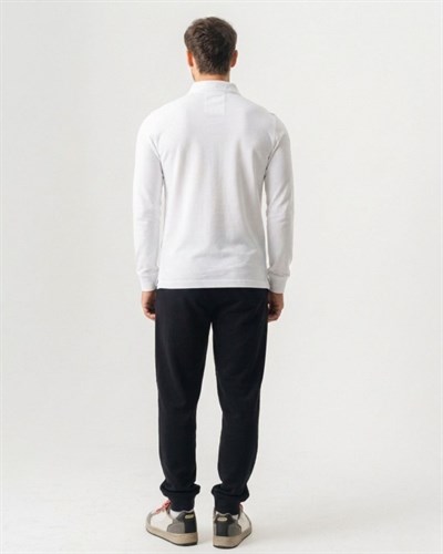 Mens White Polo Collar Slim Fit Long Sleeve T-Shirt