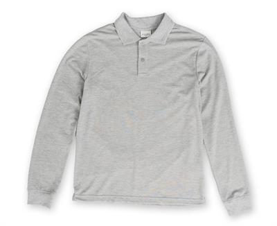 Mens Grey Melange Polo Collar Slim Fit Long Sleeve T-Shirt