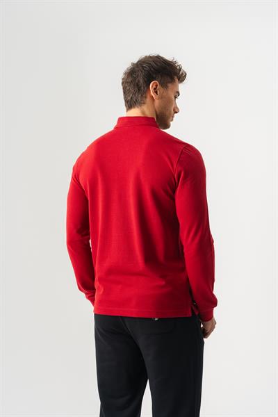 Mens Red Polo Collar Slim Fit Long Sleeve T-Shirt